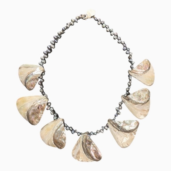 Sterling Silver Freshwater Pearl and Abalone Shell Necklace SS Lobster Latch 8" - Picture 7 of 14